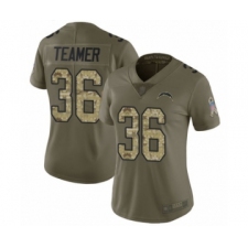 Women's Los Angeles Chargers #36 Roderic Teamer Limited Olive Camo 2017 Salute to Service Football Jersey