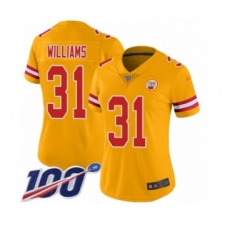 Women's Kansas City Chiefs #31 Darrel Williams Limited Gold Inverted Legend 100th Season Football Jersey