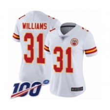 Women's Kansas City Chiefs #31 Darrel Williams White Vapor Untouchable Limited Player 100th Season Football Jersey