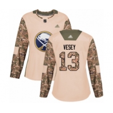 Women's Buffalo Sabres #13 Jimmy Vesey Authentic Camo Veterans Day Practice Hockey Jersey