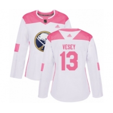 Women's Buffalo Sabres #13 Jimmy Vesey Authentic White Pink Fashion Hockey Jersey