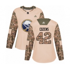 Women's Buffalo Sabres #42 Dylan Cozens Authentic Camo Veterans Day Practice Hockey Jersey