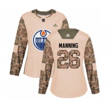 Women's Edmonton Oilers #26 Brandon Manning Authentic Camo Veterans Day Practice Hockey Jersey