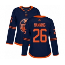 Women's Edmonton Oilers #26 Brandon Manning Authentic Navy Blue Alternate Hockey Jersey