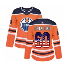 Women's Edmonton Oilers #60 Markus Granlund Authentic Orange USA Flag Fashion Hockey Jersey