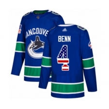 Men's Vancouver Canucks #4 Jordie Benn Authentic Blue USA Flag Fashion Hockey Jersey