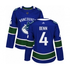Women's Vancouver Canucks #4 Jordie Benn Authentic Blue Home Hockey Jersey