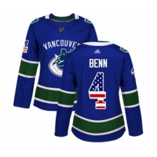 Women's Vancouver Canucks #4 Jordie Benn Authentic Blue USA Flag Fashion Hockey Jersey