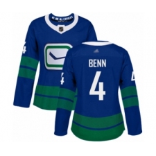 Women's Vancouver Canucks #4 Jordie Benn Authentic Royal Blue Alternate Hockey Jersey