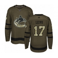 Youth Vancouver Canucks #17 Josh Leivo Authentic Green Salute to Service Hockey Jersey