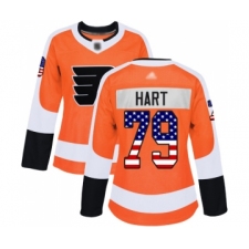 Women's Philadelphia Flyers #79 Carter Hart Authentic Orange USA Flag Fashion Hockey Jersey