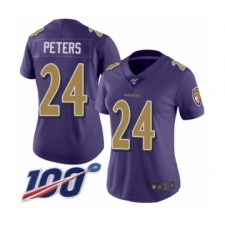 Women's Baltimore Ravens #24 Marcus Peters Limited Purple Rush Vapor Untouchable 100th Season Football Jersey