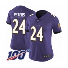 Women's Baltimore Ravens #24 Marcus Peters Purple Team Color Vapor Untouchable Limited Player 100th Season Football Jersey