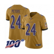 Youth Baltimore Ravens #24 Marcus Peters Limited Gold Inverted Legend 100th Season Football Jersey