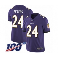 Youth Baltimore Ravens #24 Marcus Peters Purple Team Color Vapor Untouchable Limited Player 100th Season Football Jersey