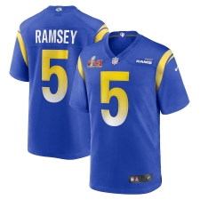 Men's Los Angeles Rams #5 Jalen Ramsey Blue Nike Royal Super Bowl LVI Patch Jersey