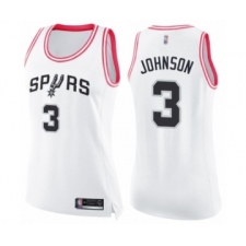 Women's San Antonio Spurs #3 Keldon Johnson Swingman White Pink Fashion Basketball Jerse