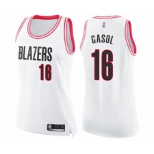 Women's Portland Trail Blazers #16 Pau Gasol Swingman White Pink Fashion Basketball Jersey