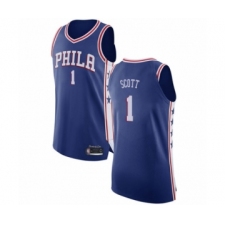 Men's Philadelphia 76ers #1 Mike Scott Authentic Blue Basketball Jersey - Icon Edition