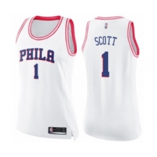 Women's Philadelphia 76ers #1 Mike Scott Swingman White Pink Fashion Basketball Jersey