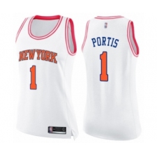 Women's New York Knicks #1 Bobby Portis Swingman White Pink Fashion Basketball Jersey