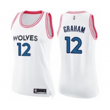 Women's Minnesota Timberwolves #12 Treveon Graham Swingman White Pink Fashion Basketball Jersey
