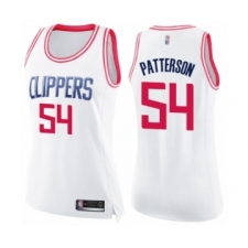 Women's Los Angeles Clippers #54 Patrick Patterson Swingman White Pink Fashion Basketball Jersey