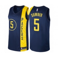 Men's Indiana Pacers #5 Edmond Sumner Authentic Navy Blue Basketball Jersey - City Edition