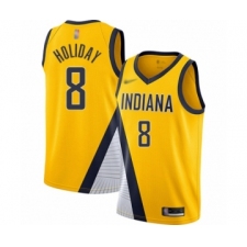 Men's Indiana Pacers #8 Justin Holiday Authentic Gold Finished Basketball Jersey - Statement Edition