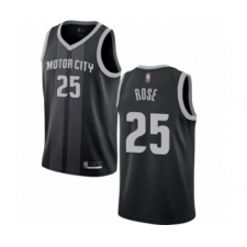 Men's Detroit Pistons #25 Derrick Rose Authentic Black Basketball Jersey - City Edition
