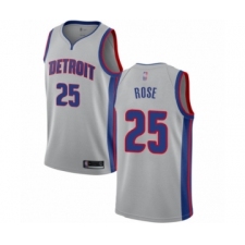 Men's Detroit Pistons #25 Derrick Rose Authentic Silver Basketball Jersey Statement Edition