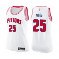 Women's Detroit Pistons #25 Derrick Rose Swingman White Pink Fashion Basketball Jerse
