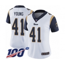 Women's Los Angeles Rams #41 Kenny Young White Vapor Untouchable Limited Player 100th Season Football Jersey