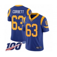 Men's Los Angeles Rams #63 Austin Corbett Royal Blue Alternate Vapor Untouchable Limited Player 100th Season Football Jersey