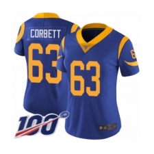 Women's Los Angeles Rams #63 Austin Corbett Royal Blue Alternate Vapor Untouchable Limited Player 100th Season Football Jersey