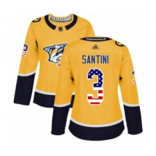 Women's Nashville Predators #3 Steven Santini Authentic Gold USA Flag Fashion Hockey Jersey