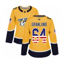 Women's Nashville Predators #64 Mikael Granlund Authentic Gold USA Flag Fashion Hockey Jersey