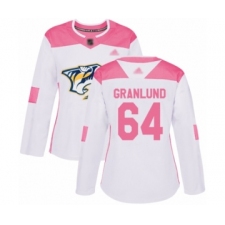 Women's Nashville Predators #64 Mikael Granlund Authentic White Pink Fashion Hockey Jersey