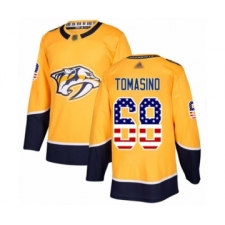 Men's Nashville Predators #68 Philip Tomasino Authentic Gold USA Flag Fashion Hockey Jersey