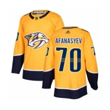 Men's Nashville Predators #70 Egor Afanasyev Authentic Gold Home Hockey Jersey