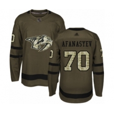 Men's Nashville Predators #70 Egor Afanasyev Authentic Green Salute to Service Hockey Jersey