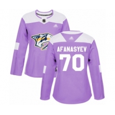 Women's Nashville Predators #70 Egor Afanasyev Authentic Purple Fights Cancer Practice Hockey Jersey