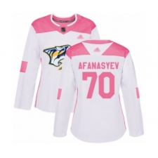 Women's Nashville Predators #70 Egor Afanasyev Authentic White Pink Fashion Hockey Jersey