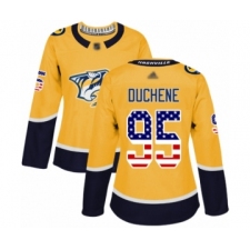 Women's Nashville Predators #95 Matt Duchene Authentic Gold USA Flag Fashion Hockey Jersey