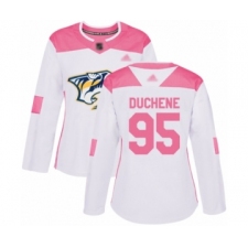 Women's Nashville Predators #95 Matt Duchene Authentic White Pink Fashion Hockey Jersey