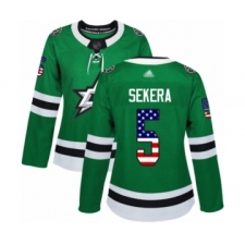 Women's Dallas Stars #5 Andrej Sekera Authentic Green USA Flag Fashion Hockey Jersey