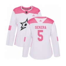 Women's Dallas Stars #5 Andrej Sekera Authentic White Pink Fashion Hockey Jersey