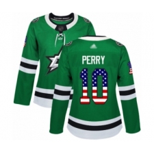 Women's Dallas Stars #10 Corey Perry Authentic Green USA Flag Fashion Hockey Jersey