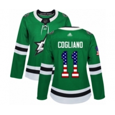 Women's Dallas Stars #11 Andrew Cogliano Authentic Green USA Flag Fashion Hockey Jersey