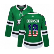 Women's Dallas Stars #18 Jason Dickinson Authentic Green USA Flag Fashion Hockey Jersey